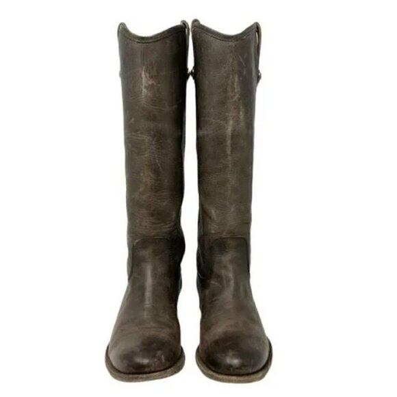 Frye Melissa Button Taupe/Brown Distressed Leather Riding Boots - Size 8 - Picture 5 of 10